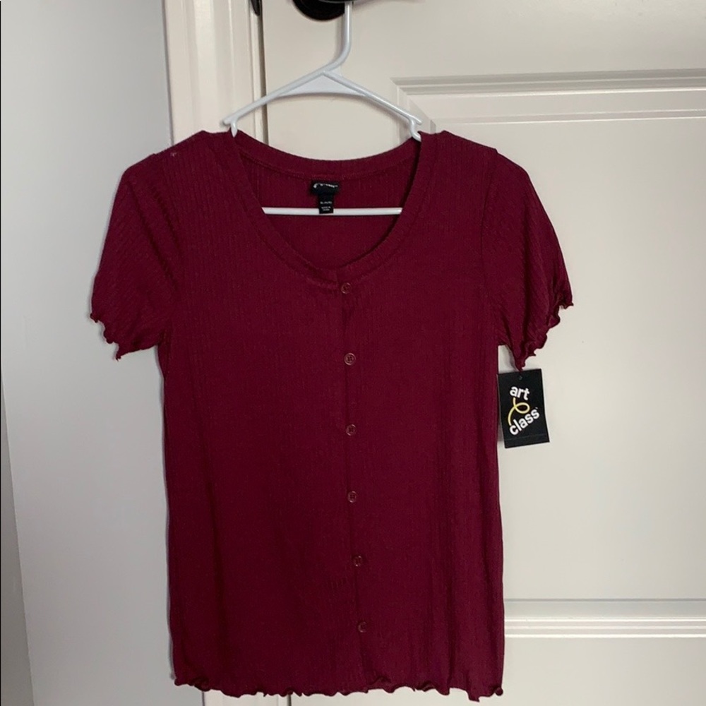 Red button up tee - Picture 1 of 2